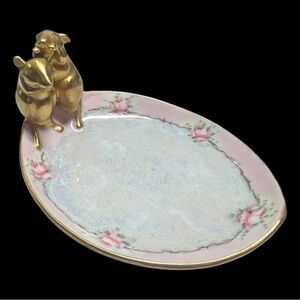Antique German Porcelain Lustreware Mice Handled Trinket/Bonbon Dish